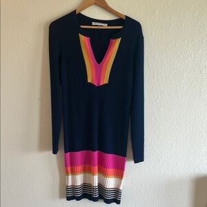 Trina Turk Navy and Pink Long Sleeve sweater Dress